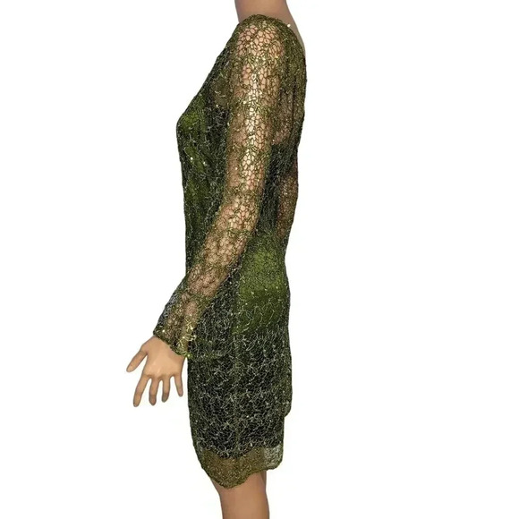 Kay Unger Olive Green sequined mini dress size 8 cocktail holiday - Picture 3 of 12